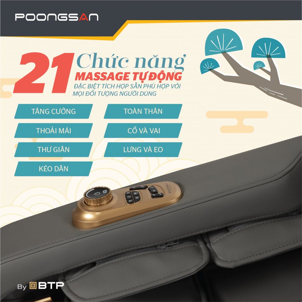 Sở hữu 21 chức năng massage tự động chuyên sâu